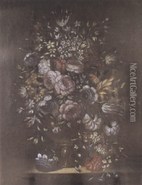 Vase De Fleurs Sur Un Entablement Oil Painting - Gasparo Lopez