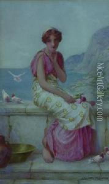 Girl With Doves Oil Painting - Henry Ryland