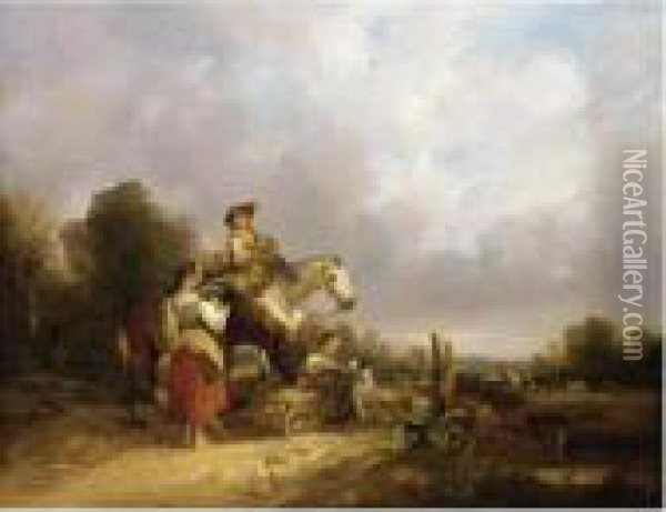 A Gypsy Family, New Forest Oil Painting - Snr William Shayer