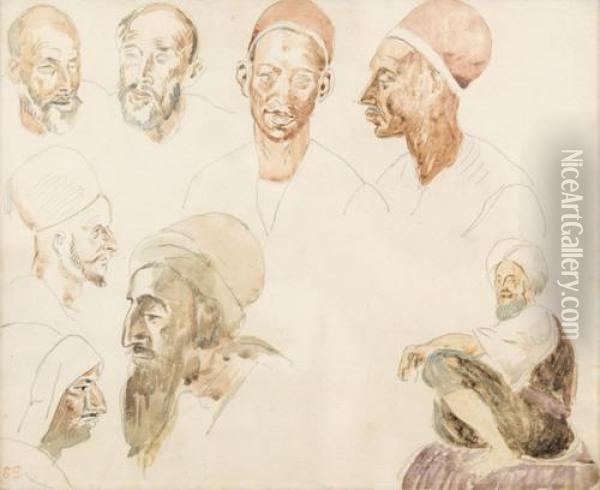 Kopfstudien Orientalischer Manner Oil Painting - Eugene Delacroix