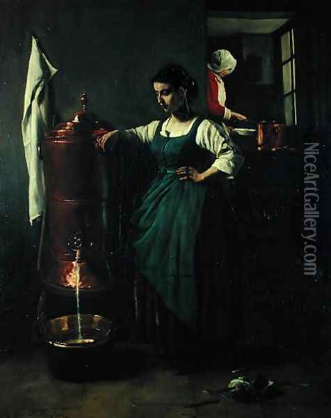 The Copper Drinking Fountain, 1861 Oil Painting - Francois Bonvin