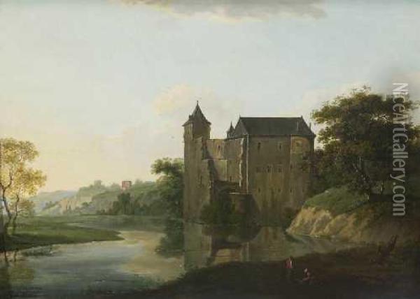 Flusslandschaft Mit Einer Burg Oil Painting - Joseph Cogels