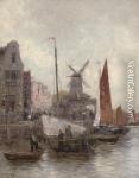 Vessels At A Continental Quay Oil Painting - Carl Wagner