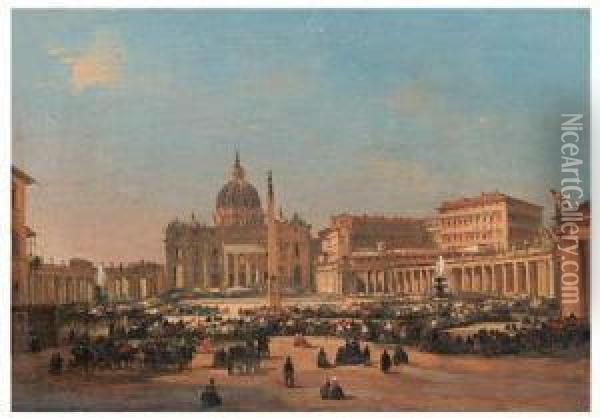 St. Peter's And The Vatican Palace, Rome Oil Painting - Ippolito Caffi