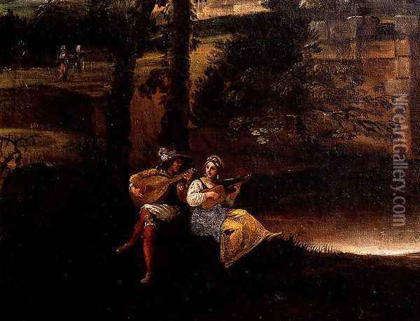 Roman Landscape with a Bridge 2 Oil Painting - Annibale Carracci