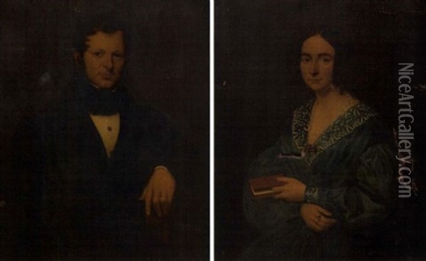 Portrait D'homme (+ Portrait De Femme; Pair) Oil Painting - Alexis Joseph Louis De Malecy