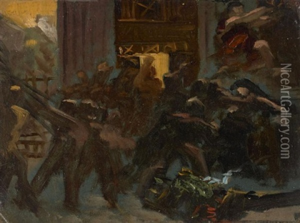 Esquisse Pour L'assassinat De Jules Cesar Et Scenes Antiques (4 Works) Oil Painting - Alexandre Claude Louis Lavalley