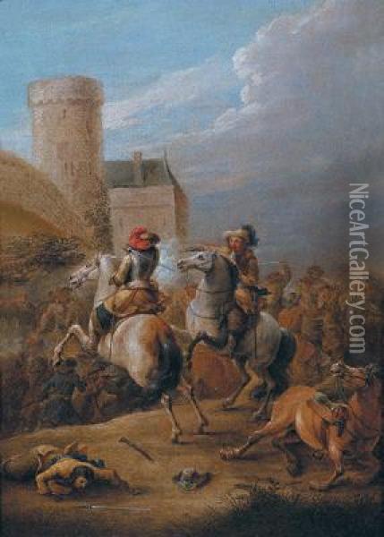 Battaglia Equestre Presso Fortificazione Oil Painting - Adam Frans van der Meulen