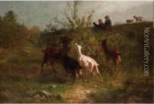 Landscape With Goats Oil Painting - Giuseppe Palizzi