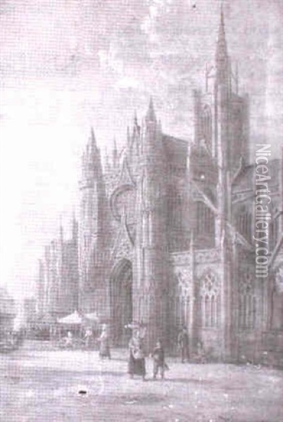 Evereux Cathedral Oil Painting - William Raymond Dommersen