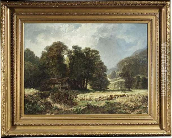Bavarian Landscape With A 
Farmstead At Boundary Ridge. Oil/canvas/canvas, Signed, Verso On An Old 
Label Inscribed Oil Painting - Antonio, Anton Brioschi
