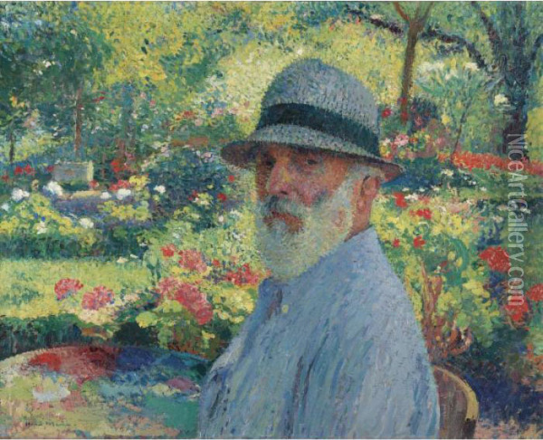 Autoportrait De L'artiste Dans Son Jardin Oil Painting - Henri Martin