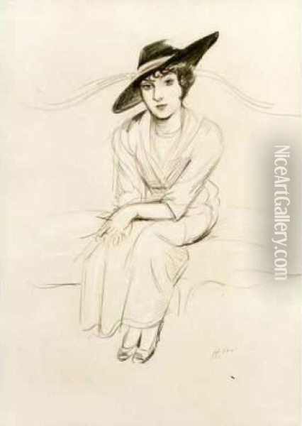 Portrait De Mme Mabel Lindon Eyre, Vers 1924. Oil Painting - Paul Cesar Helleu