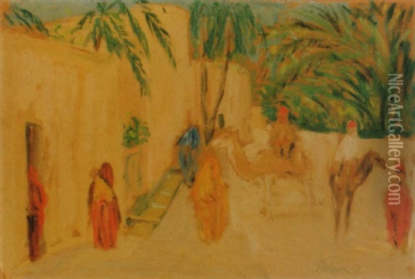 Marokkanische Strassenszene Mit Kameln Oil Painting - Ernst Traugott Schiess