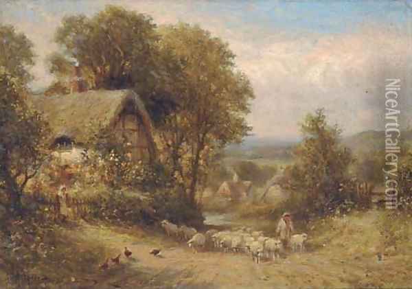 A country lane near Horsham, Sussex Oil Painting - Henry Maidment