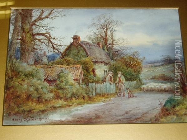 Conversation At The Cottage Gate Oil Painting - Henry Stannard