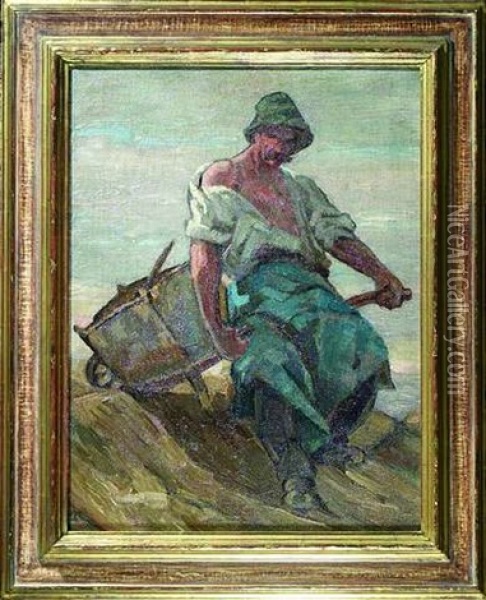 Steinbrecher Mit Schubkarre Oil Painting - Friedrich von Keller