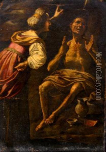 A Seated Partly Draped Man With Halo Oil Painting - Antiveduto Grammatica
