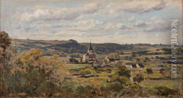 Le Village De Chastelay Pres De Herisson(allier) Oil Painting - Henri-Joseph Harpignies