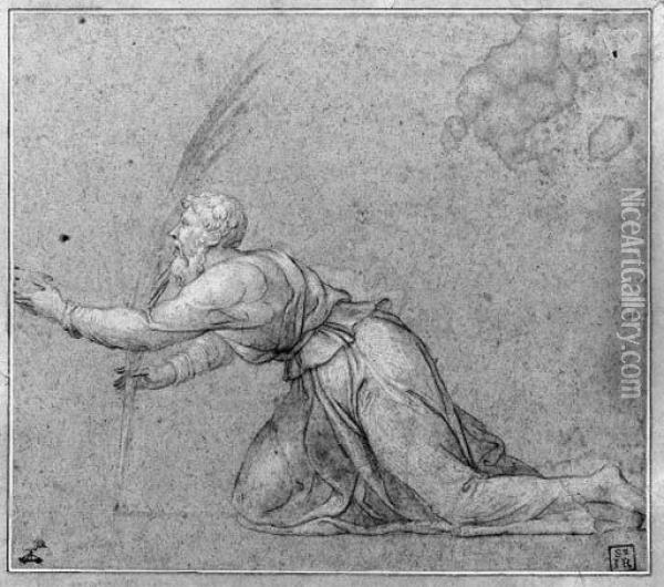 A Kneeling Matyr Saint Gesturing To The Left Oil Painting - Charles (the Elder) Erard or Errard