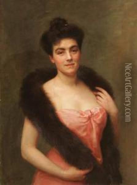 A Young Beauty With Fur Wrap-1901 Oil Painting - Jean Andre Rixens