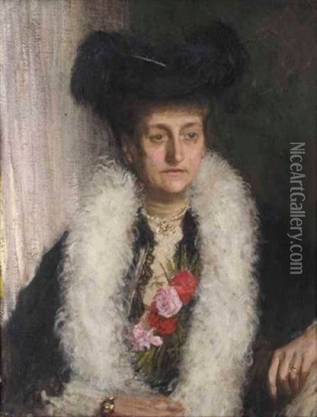 Portrait Of Mrs. Ida Fewster Oil Painting - Sir George Clausen