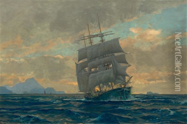 Sailing Ship Before Capri Oil Painting - Michael Zeno Diemer