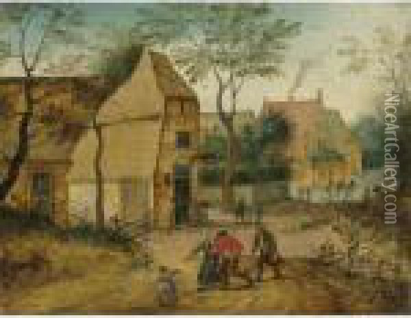 Drunkard Being Taken Home From The Tavern By His Wife Oil Painting - Pieter The Younger Brueghel