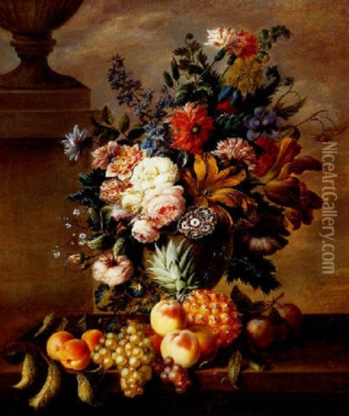 Bouquet De Fleurs Sur Entablement Oil Painting - Georgius Jacobus Johannes van Os