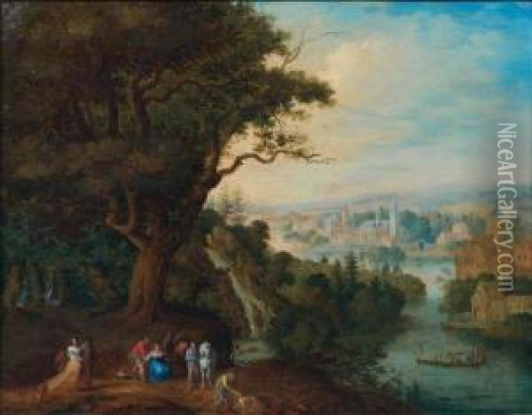 Paysage Fluvial Anime De Personnages Oil Painting - Balthasar Beschey