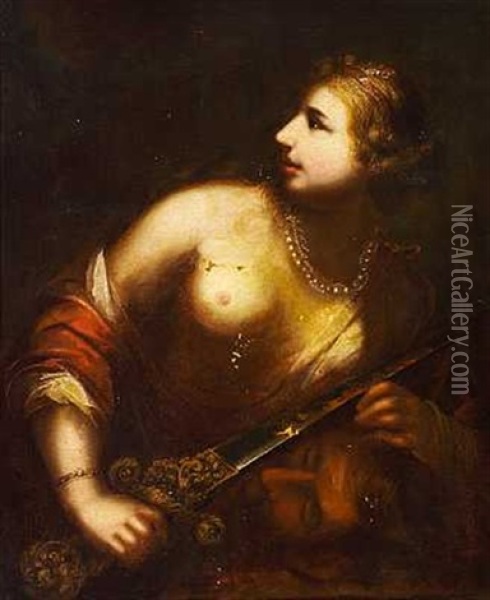 Salome Med Svaerdet Og Johannes Doberens Afhuggede Hoved Pa Et Fad Oil Painting - Francesco (Cecco Bravo) Montelatici