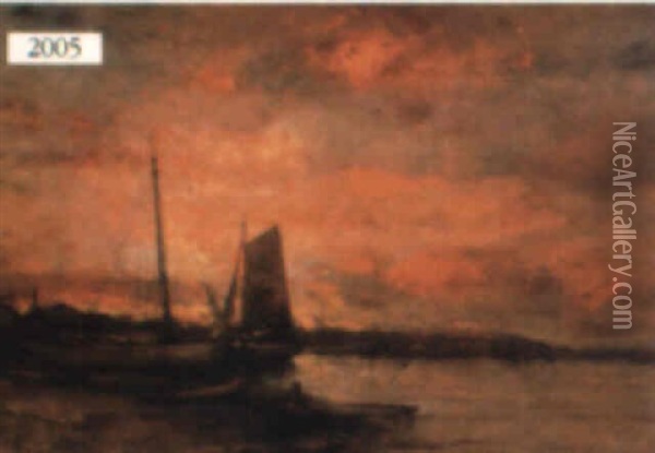 Sailboat In Tranquil Harbor Oil Painting - Charles P. Appel