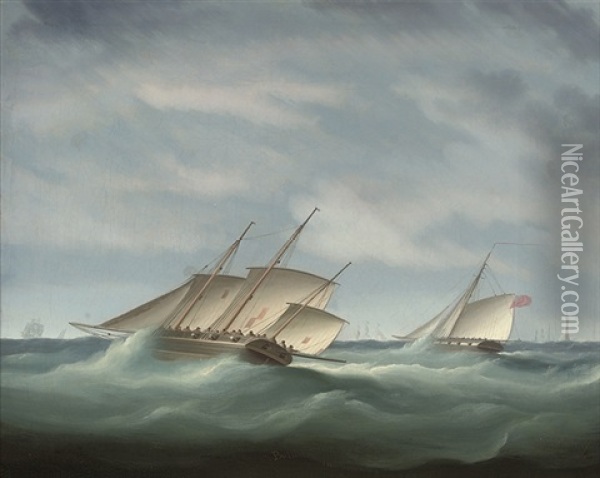 An Armed Cutter And An Armed Lugger Reefed Down Oil Painting - Thomas Buttersworth