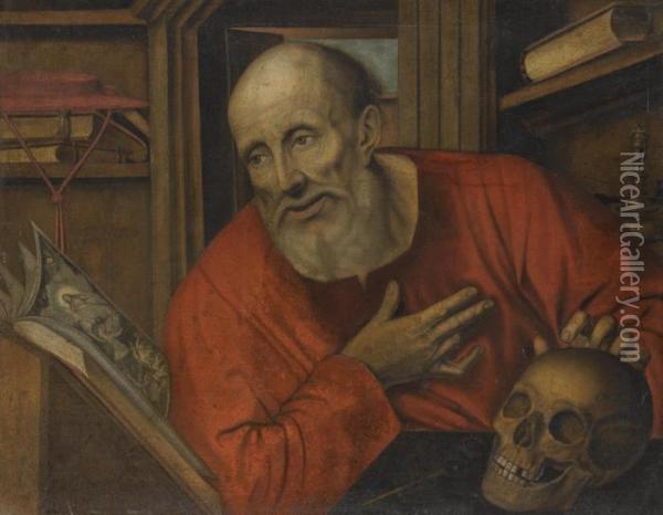 St Jerome In His Study Oil Painting - Jan Massys