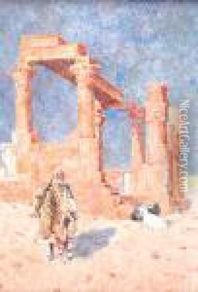 Ruined Temple Of Isis In Upper Egypt Oil Painting - David Woodlock