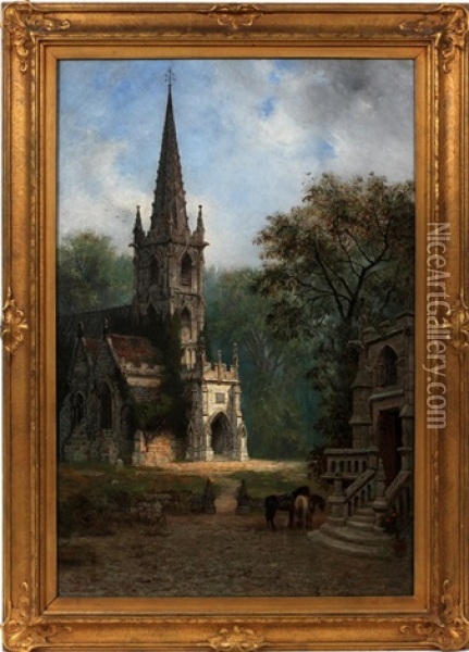 The Village Church Oil Painting - Edwin Deakin