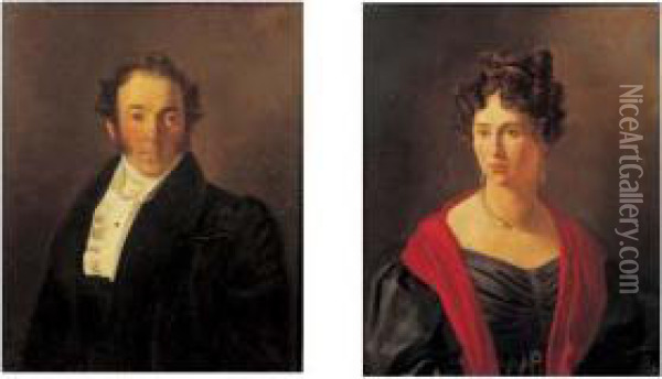 Portraits De Aubertine Salles Et De Louis Martial Salles Oil Painting - Hippolyte Flandrin