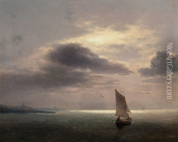 Sailing At Sunset Oil Painting - Hermann Herzog