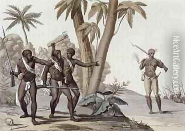 Freed slaves hunting down escaped slaves in Surinam, Guiana Oil Painting - G. Bramati