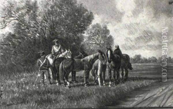 Zwei Soldaten Mit Pferden Am Waldesrand Oil Painting - Franz Quaglio