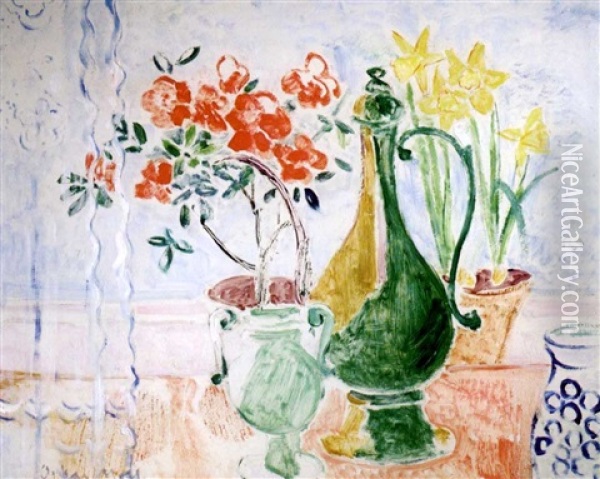 Blumenstilleben Mit Kanne Und Gepunktetem Krug Oil Painting - Oskar Moll