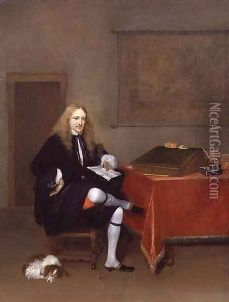 Portrait of a Man in his Study c.1668-69 Oil Painting - Gerard Ter Borch
