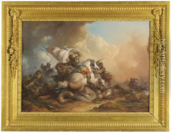 A Cavalry Battle Oil Painting - Philip Jacques de Loutherbourg