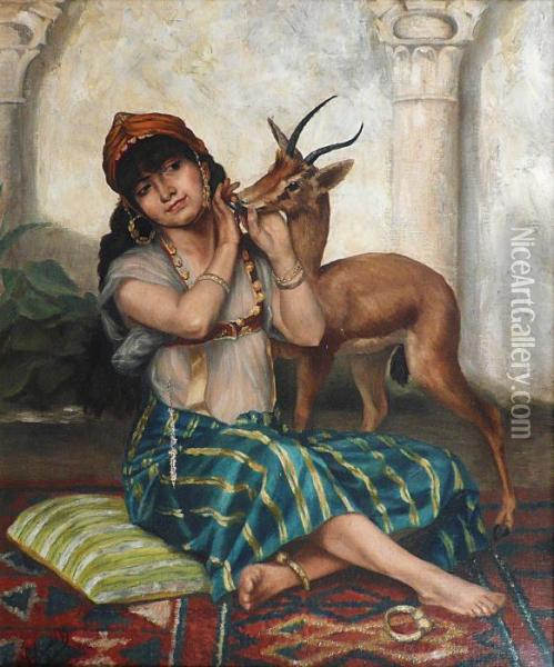 L'enfant Et La Gazelle Oil Painting - Gaston Casimir Saint-Pierre
