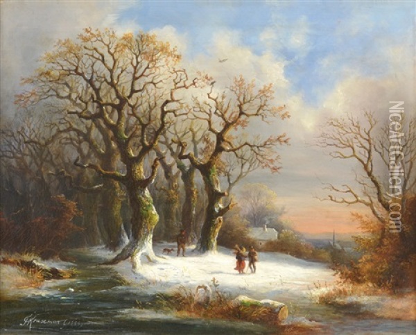 Paisaje Nevado Con Personajes Oil Painting - Frederik Marinus Kruseman