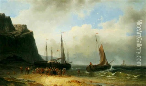 A Coastal Scene Oil Painting - Cornelis Gerrit Verburgh
