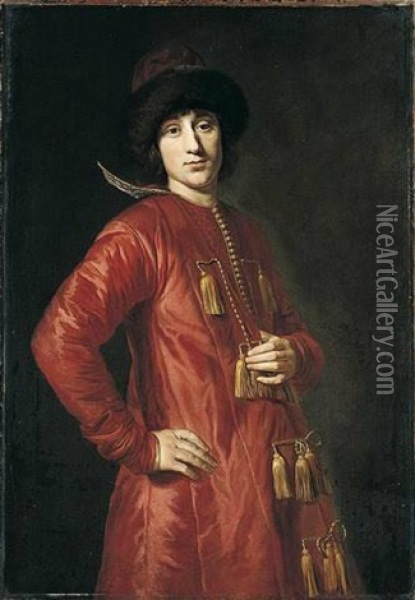 Portrait Of A Man (prince Alexander Benedikt Stanislaus Sobieski?) Wearing Polish Costume Oil Painting - Johann (Jan) Kupetzki