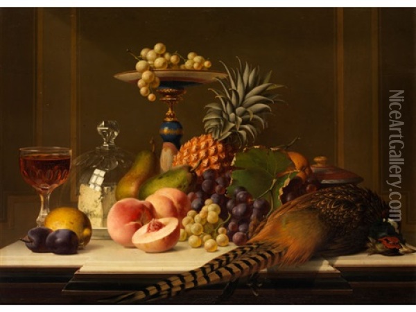 Grosses Fruchtestillleben Mit Fasan Und Weinglas Oil Painting - Johann Wilhelm Preyer
