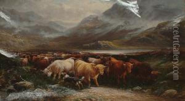 Highland Cattle In A Pass Oil Painting - Thomas