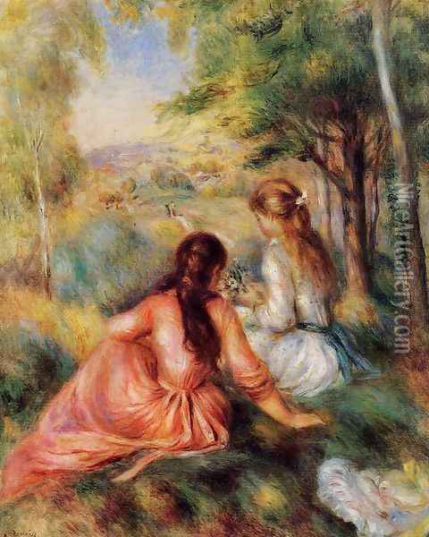 Picking Flowers Aka In The Field Oil Painting - Pierre Auguste Renoir